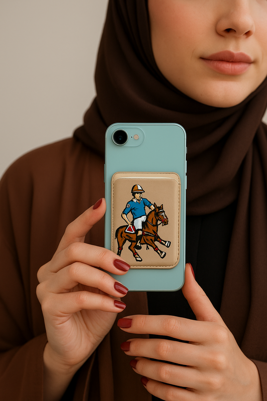 Hand-Painted Leather Wallet – Polo Horse Rider Design (MagSafe Compatible)